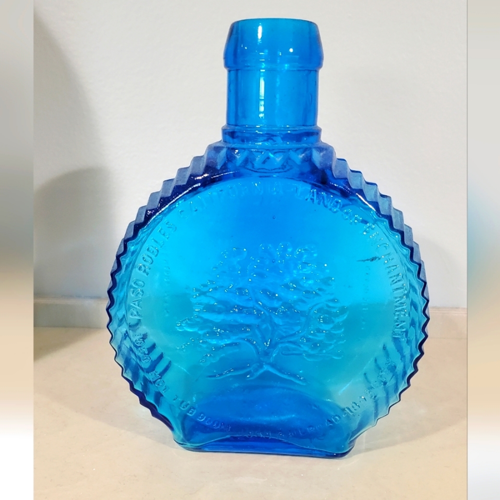 Clevenger Bros Glassworks Blue Glass Bottle 8" Tall